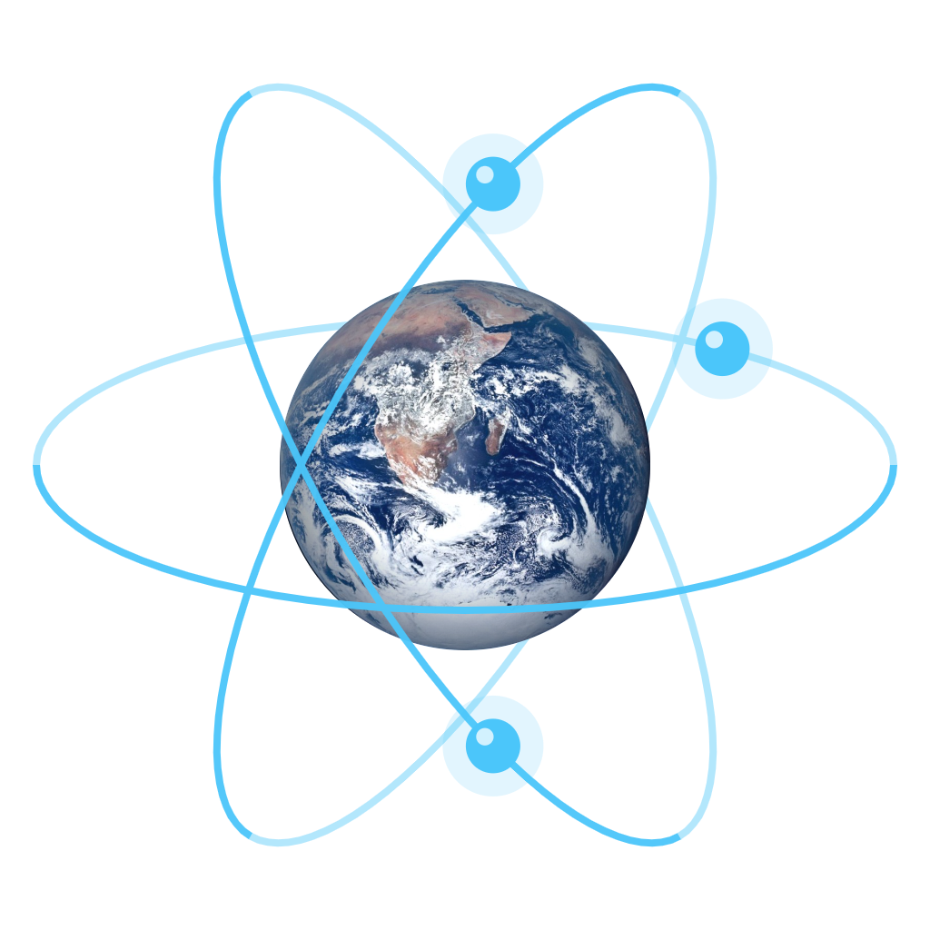 Global Scientific Integration mark: the Earth as the nucleus of an atom